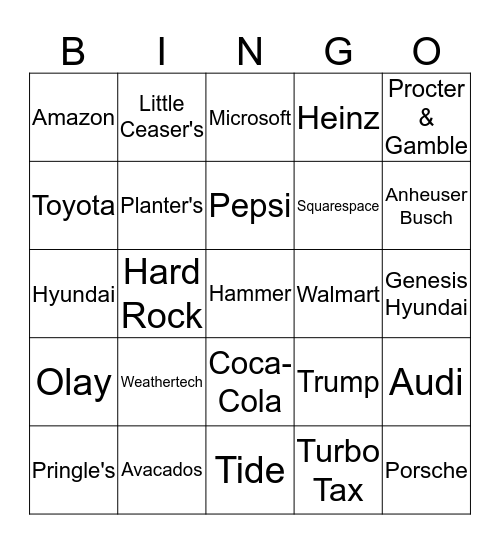 Superbowl Bingo Card