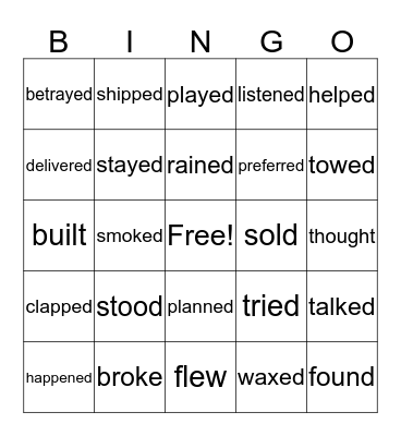 Simple Past Tense Regular & Irregular Verbs Bingo Card
