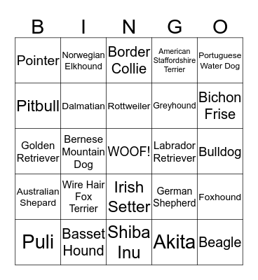 PUPPY BOWL Bingo Card