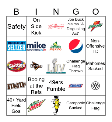 Super Bowl Bingo Card