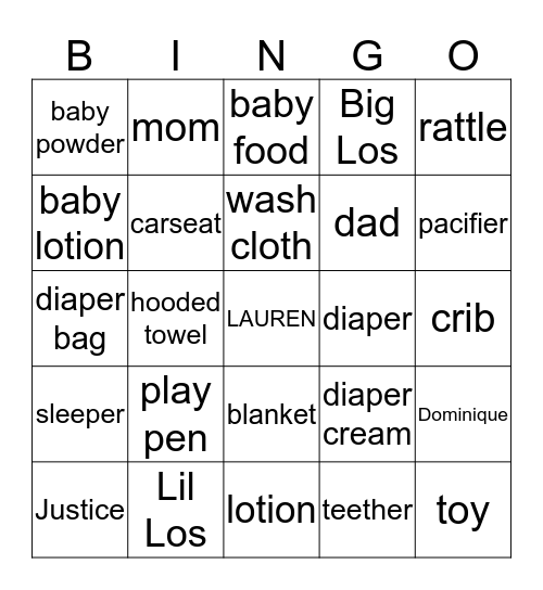 Welcome Baby Lauren Bingo Card