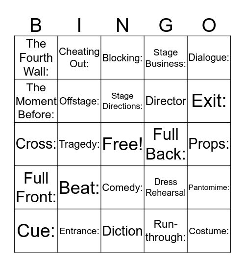 Body and Movement Bingo Card