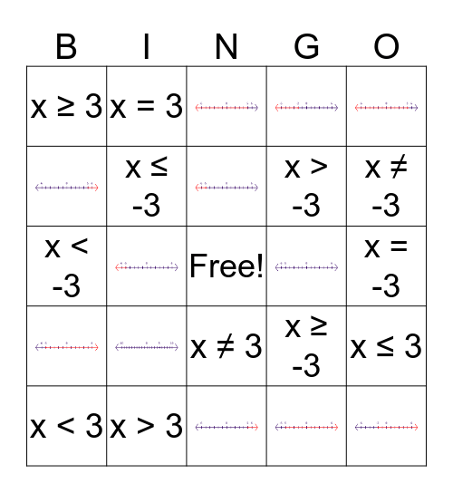 Inequalities Bingo! Bingo Card