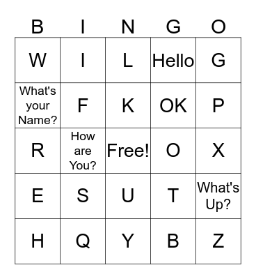 Beginning Words & Alphabet  Bingo Card