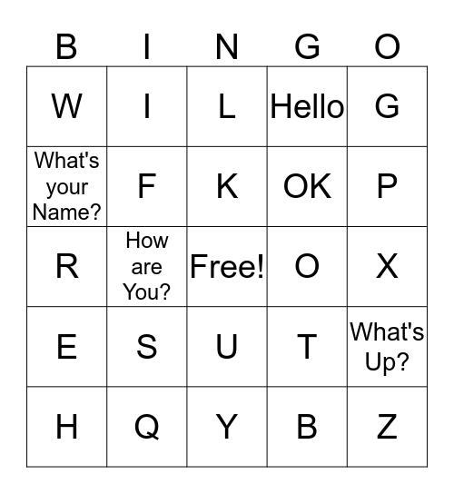 Beginning Words & Alphabet  Bingo Card