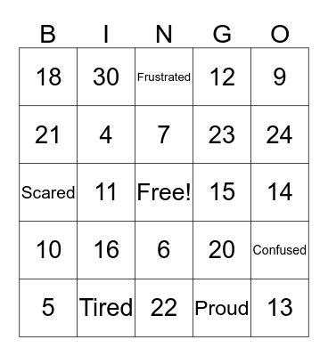 Numbers & Emotions Bingo Card