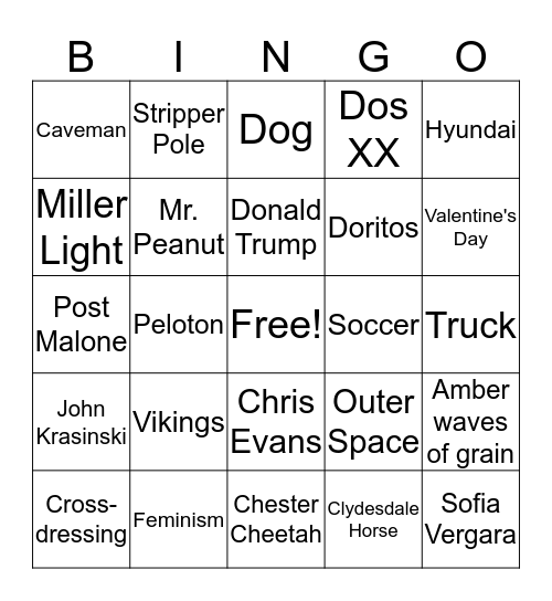 Super Bowl Commercials! Bingo Card