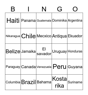 Benua amerika Bingo Card