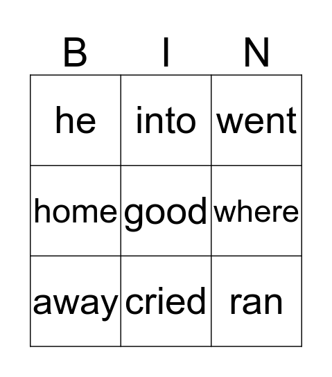 Green Words  Bingo Card