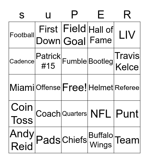 SUPER BOWL BINGO Card