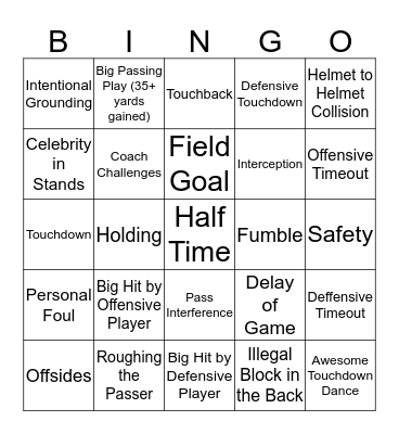 Superbowl Bingo Card