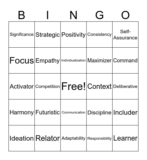 STRENGTHSFINDER Bingo Card