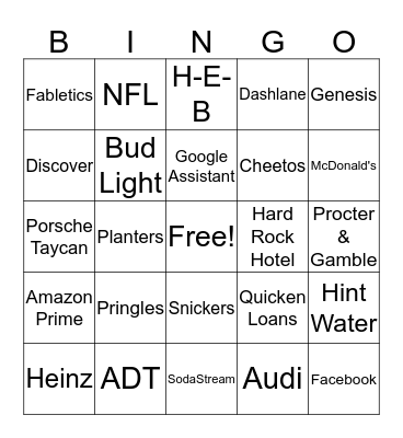 Super Bowl 2020 Bingo Card