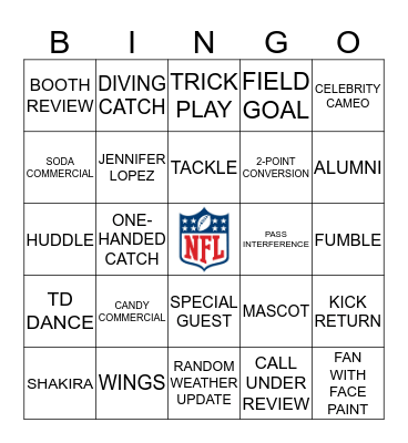 SUPER BOWL LIV Bingo Card