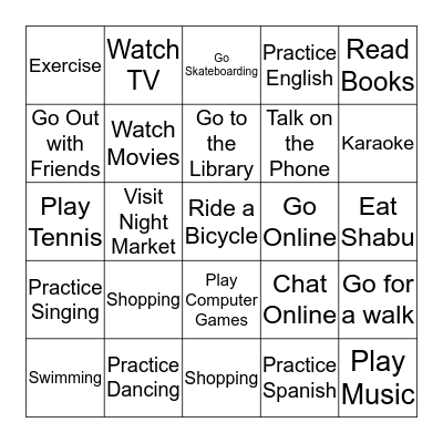 LEISURE Bingo Card