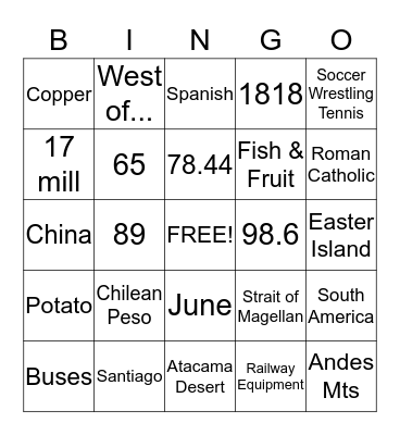 Chile Bingo Card
