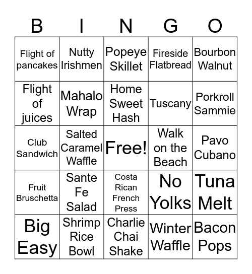 Sunday Bingo  Bingo Card