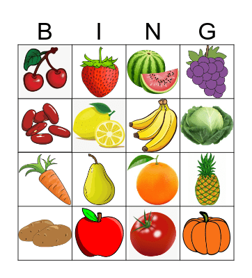 Fruits and Vegetables Bingo Card