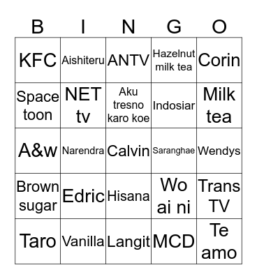 Calvin Bingo Card