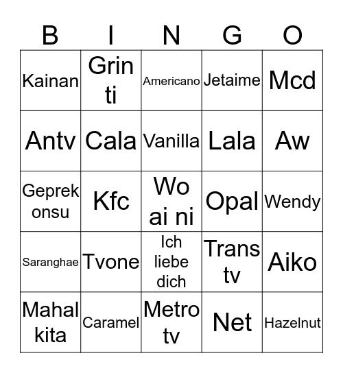 Untitled Bingo Card