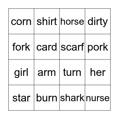 Bossy R BINGO Card