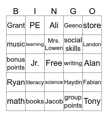 Untitled Bingo Card