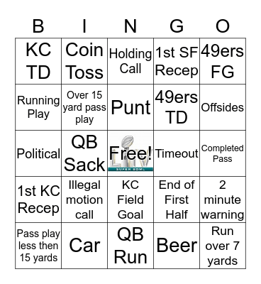 Super Bowl First Half Bingo  Bingo Card