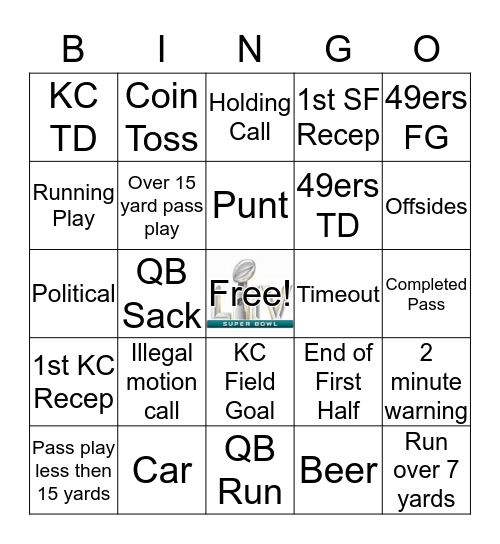 Super Bowl First Half Bingo  Bingo Card