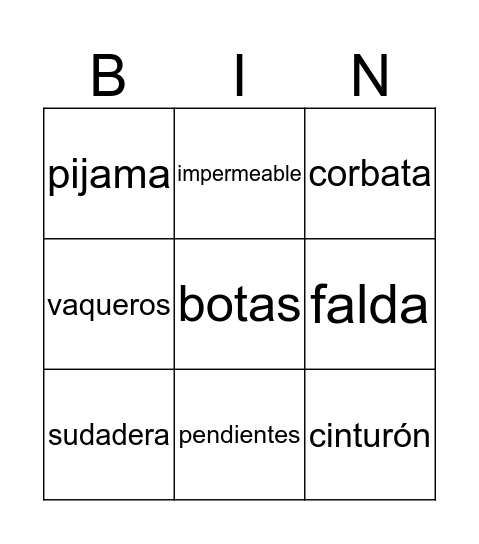 ropas Bingo Card