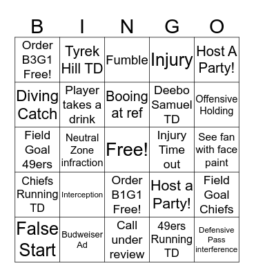 GAME DAY!!  Bingo Card