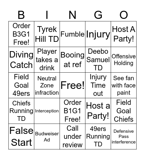 GAME DAY!!  Bingo Card