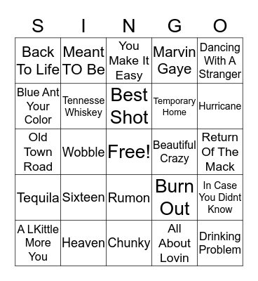 Singo Bingo Card