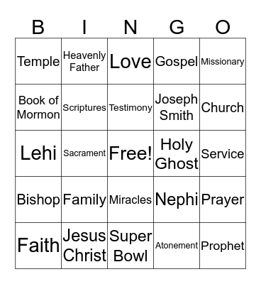 Testimony Bingo Card