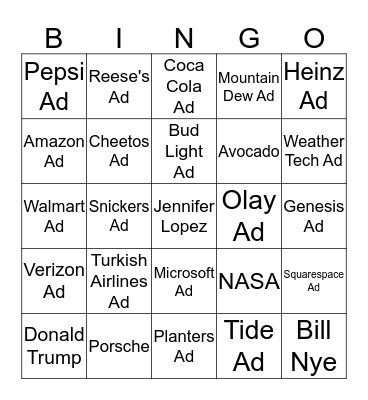 SUPERBOWL 2020 BINGO Card