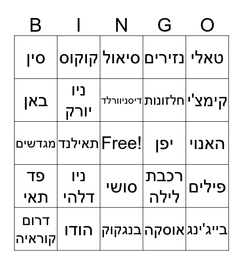 בינגו ארצות Bingo Card