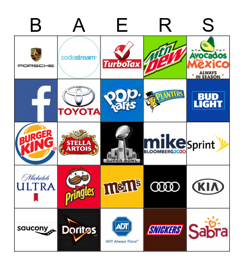 Superbowl Commercial Bingo 2020 Bingo Card