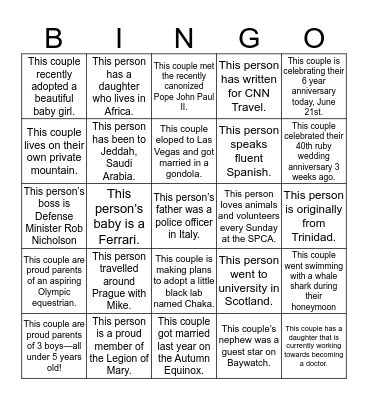 WEDDING GUEST BINGO Card