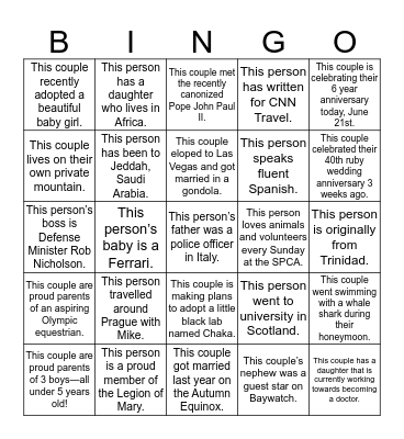 ~ WEDDING GUEST BINGO ~ Bingo Card