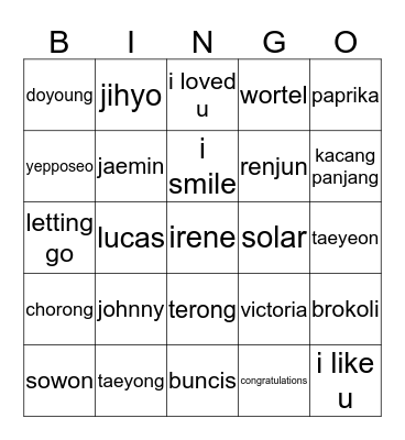 Uwoo Gantenk Bingo Card