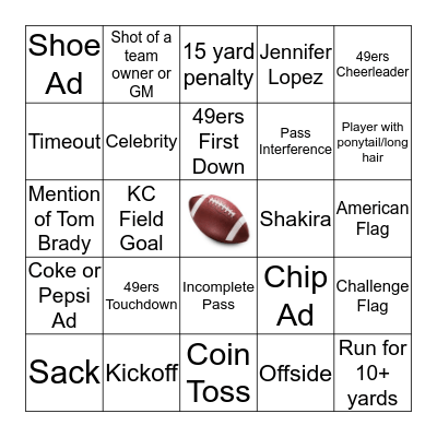 Superbowl BINGO Card