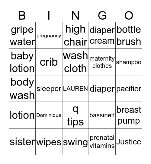 Welcome Baby Lauren Bingo Card