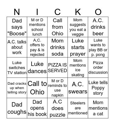 Amarel Superbowl Party 2020 Bingo Card