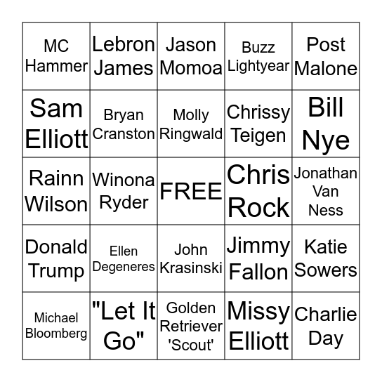 Super Bowl 2020 Commercial Bingo Card