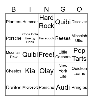 2020 Super Bowl Commercials Bingo Card