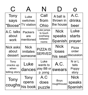 Amarel Superbowl Party 2020 Bingo Card