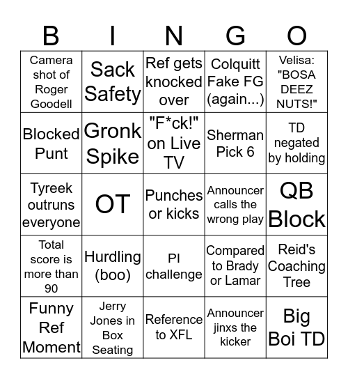 Super Bowl Bingo - Football Game Bingo Card