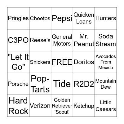 Super Bowl 2020 Commercial Bingo Card