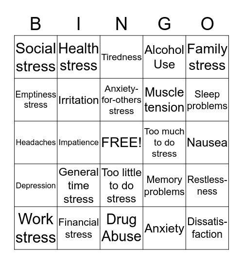 COMMON STRESSORS Bingo Card