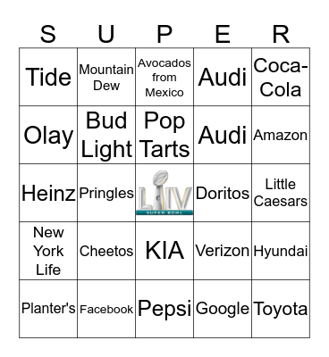 Super Bowl LIV - Commercial Bingo Card