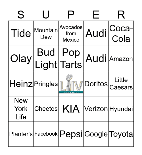 Super Bowl LIV - Commercial Bingo Card